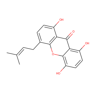 2D Structure of ZINC000095485921 ( 1,4,8-trihydroxy-5-(3-methylbut-2-enyl)xanthen-9-one)